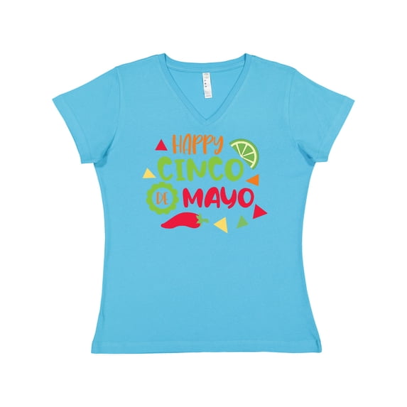Inktastic Happy Cinco De Mayo with Lime and Red Pepper Women's V-Neck T-Shirt