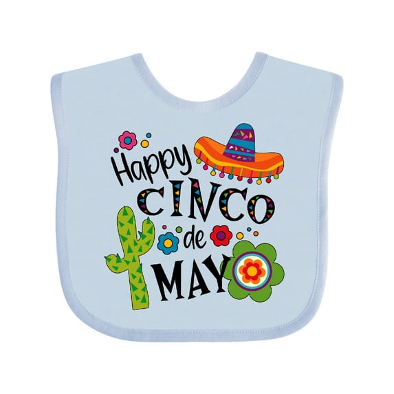 Inktastic Happy Cinco de Mayo- Sombrero, Cactus, Flowers Boys or Girls Baby Bib