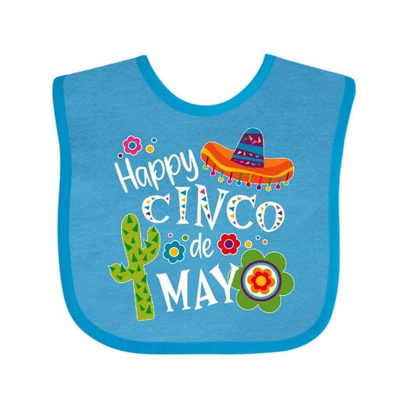 Inktastic Happy Cinco de Mayo- Sombrero, Cactus, Flowers Boys or Girls Baby Bib