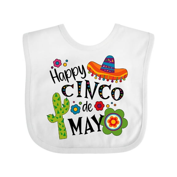 Inktastic Happy Cinco de Mayo- Sombrero, Cactus, Flowers Boys or Girls Baby Bib