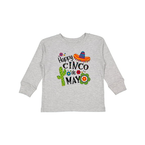 Inktastic Happy Cinco de Mayo- Sombrero, Cactus, Flowers Boys or Girls Long Sleeve Toddler T-Shirt