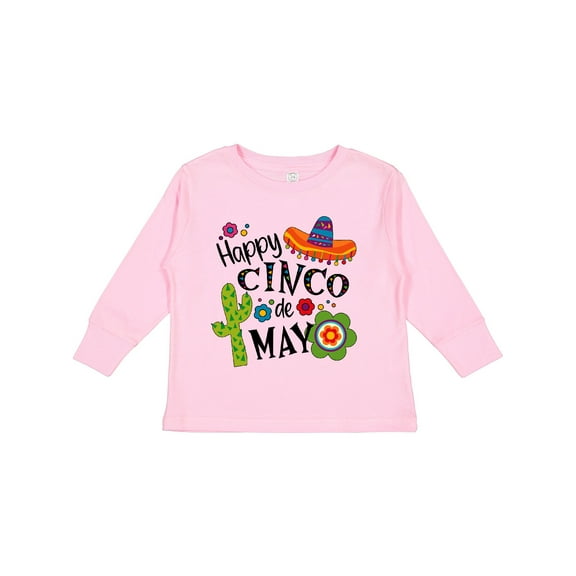 Inktastic Happy Cinco de Mayo- Sombrero, Cactus, Flowers Boys or Girls Long Sleeve Toddler T-Shirt