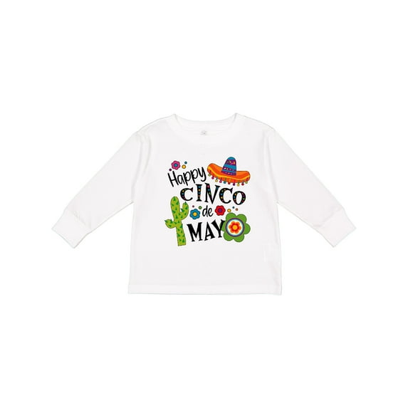 Inktastic Happy Cinco de Mayo- Sombrero, Cactus, Flowers Boys or Girls Long Sleeve Toddler T-Shirt