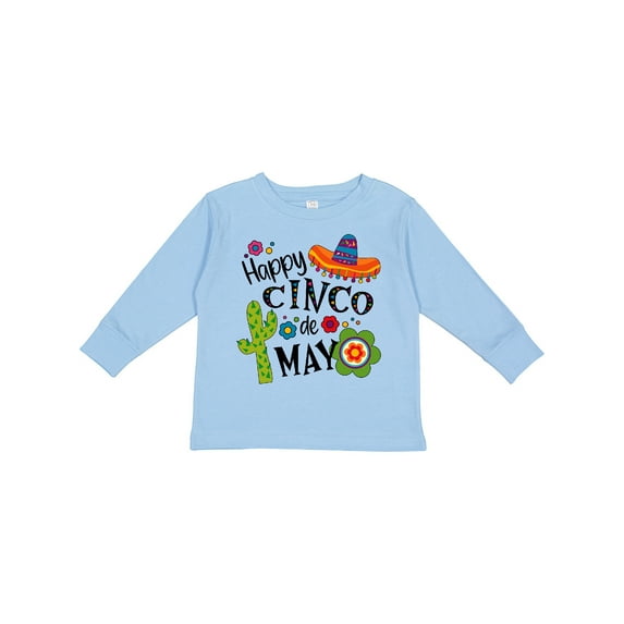 Inktastic Happy Cinco de Mayo- Sombrero, Cactus, Flowers Boys or Girls Long Sleeve Toddler T-Shirt