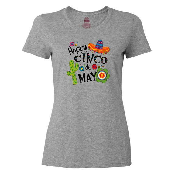 Inktastic Happy Cinco de Mayo- Sombrero, Cactus, Flowers Women's T-Shirt