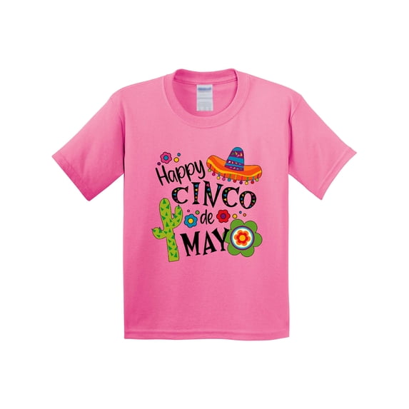 Inktastic Happy Cinco De Mayo Sombrero, Cactus, Flowers Youth T-Shirt