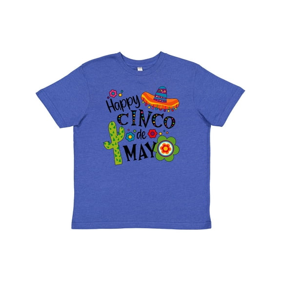 Inktastic Happy Cinco de Mayo- Sombrero, Cactus, Flowers Youth T-Shirt