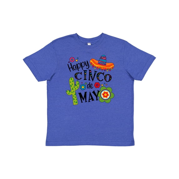Inktastic Happy Cinco de Mayo- Sombrero, Cactus, Flowers Youth T-Shirt