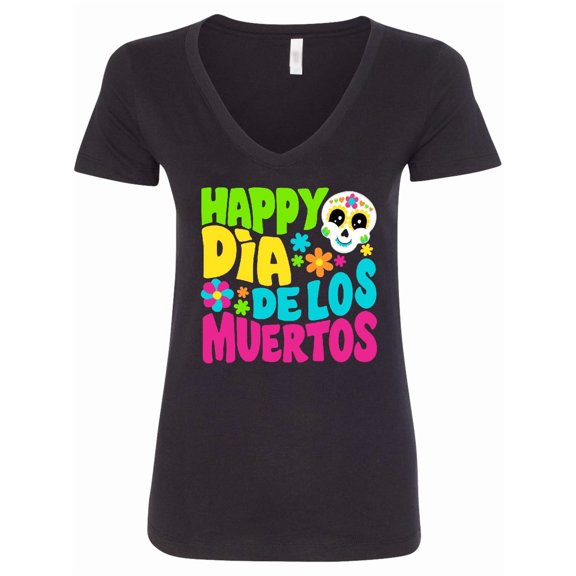 Inktastic Happy DÃ­a De Los Muertos Women's V-Neck T-Shirt