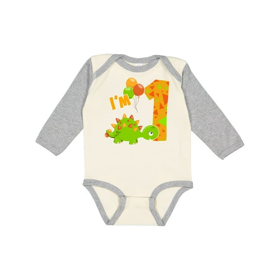Inktastic Happy Dinosaur First Birthday-green Boys or Girls Long Sleeve Baby Bodysuit