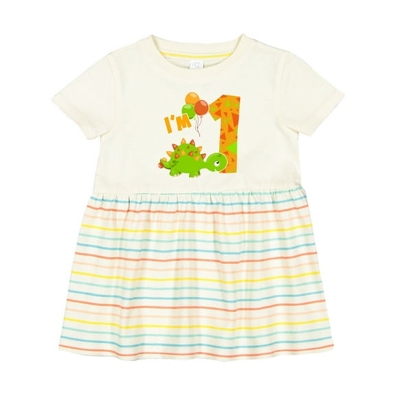 Inktastic Happy Dinosaur First Birthday-green Girls Baby Dress