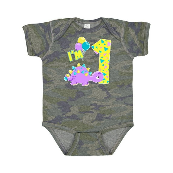 Inktastic Happy Dinosaur First Birthday-purple Boys or Girls Baby Bodysuit