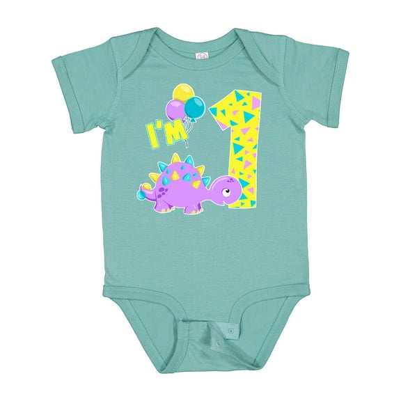 Inktastic Happy Dinosaur First Birthday-purple Boys or Girls Baby Bodysuit