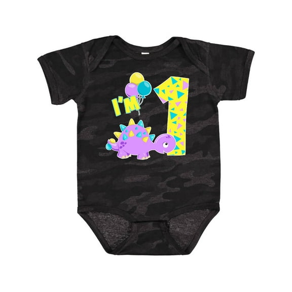 Inktastic Happy Dinosaur First Birthday-purple Boys or Girls Baby Bodysuit