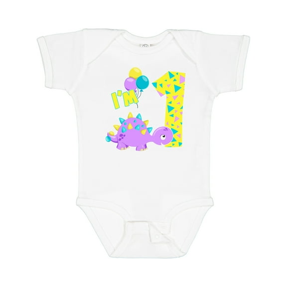 Inktastic Happy Dinosaur First Birthday-purple Boys or Girls Baby Bodysuit