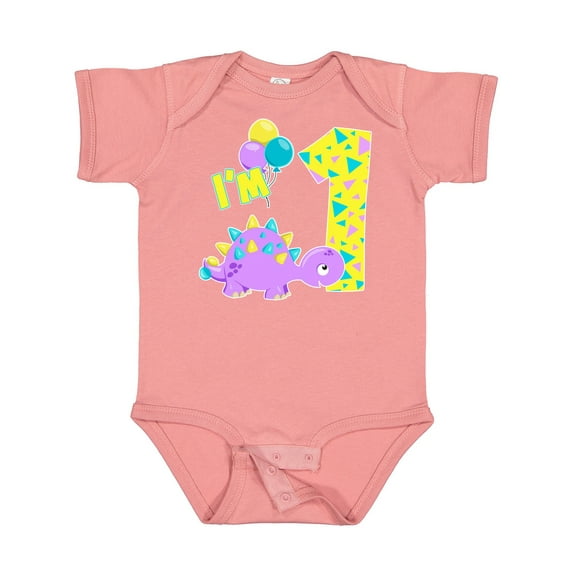 Inktastic Happy Dinosaur First Birthday-purple Boys or Girls Baby Bodysuit