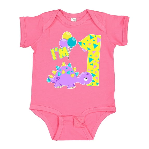 Inktastic Happy Dinosaur First Birthday-purple Boys or Girls Baby Bodysuit