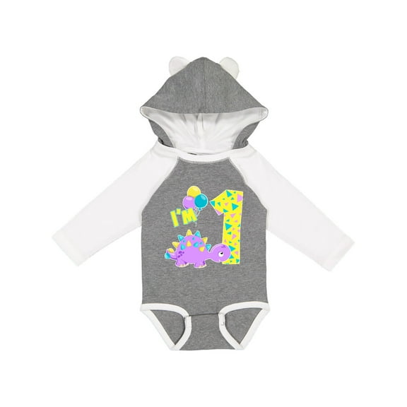 Inktastic Happy Dinosaur First Birthday-purple Boys or Girls Long Sleeve Baby Bodysuit