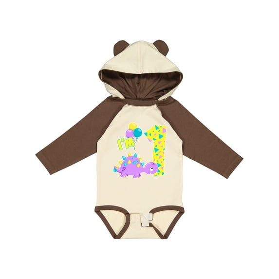 Inktastic Happy Dinosaur First Birthday-purple Boys or Girls Long Sleeve Baby Bodysuit