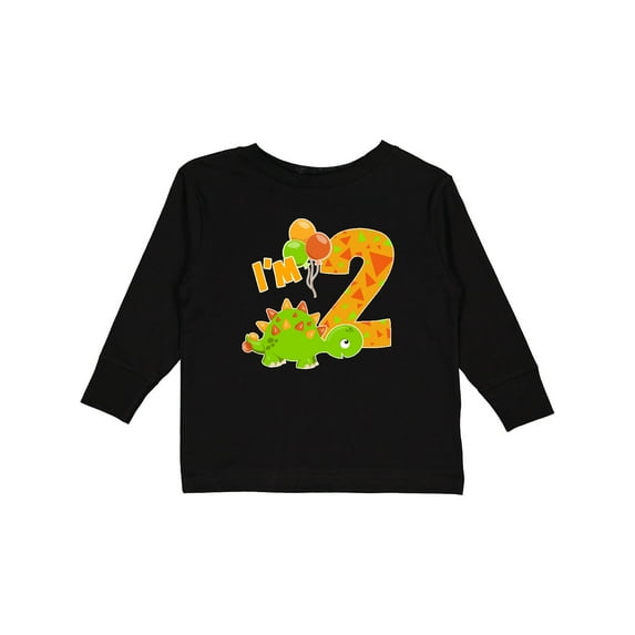 Inktastic Happy Dinosaur Second Birthday-green Boys or Girls Long Sleeve Toddler T-Shirt