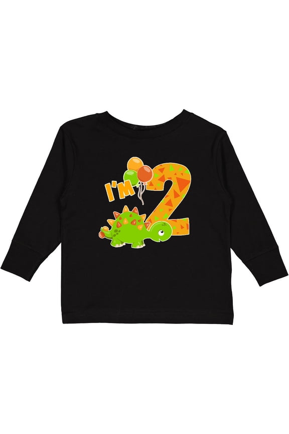 Happy Dinosaur Second Birthday-green Boys or Girls Long Sleeve Toddler T-Shirt