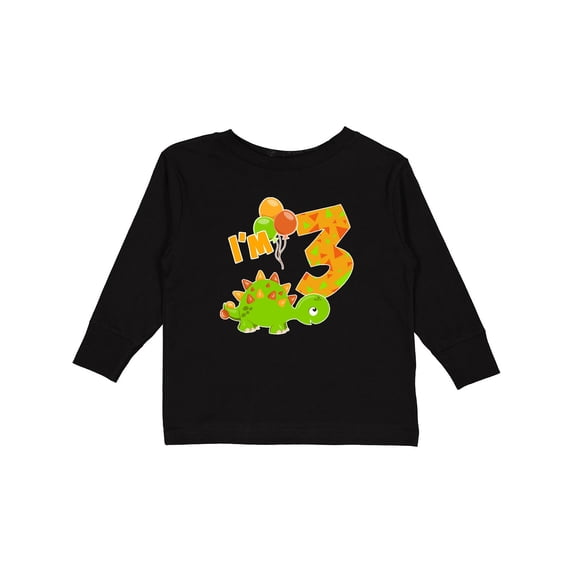 Inktastic Happy Dinosaur Third Birthday-green Boys or Girls Long Sleeve Toddler T-Shirt
