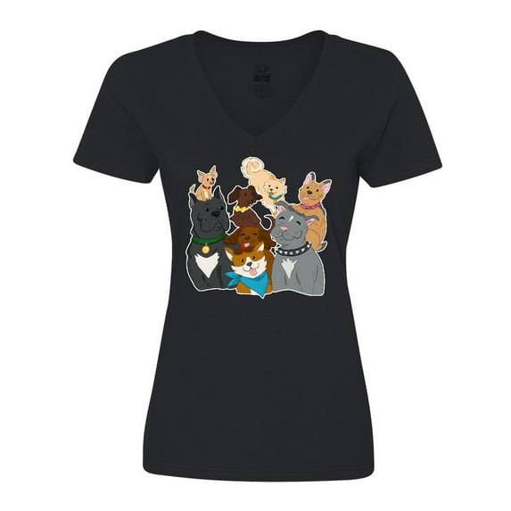 Inktastic Happy Dog Family Women's V-Neck T-Shirt