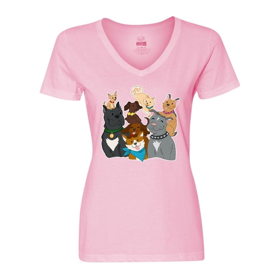 Inktastic Happy Dog Family Women's V-Neck T-Shirt