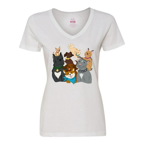 Inktastic Happy Dog Family Women's V-Neck T-Shirt