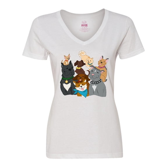 Inktastic Happy Dog Family Women's V-Neck T-Shirt