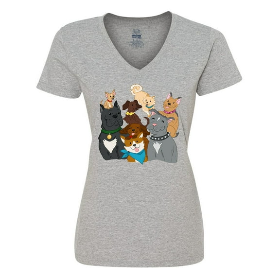 Inktastic Happy Dog Family Women's V-Neck T-Shirt