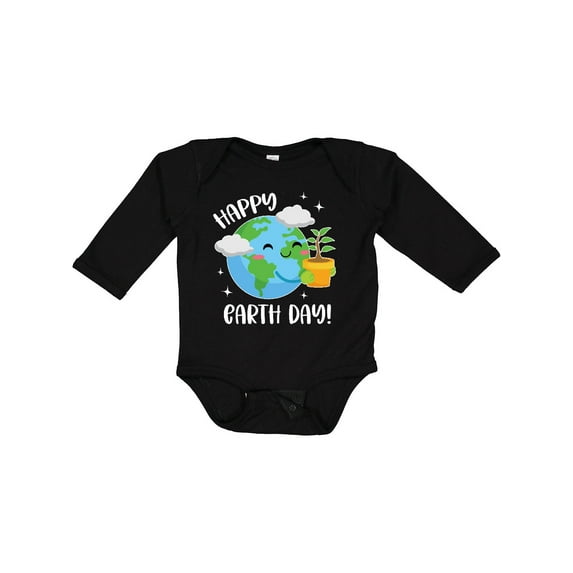 Inktastic Happy Earth Day Cute Smiling Planet Earth with Tree Boys or Girls Long Sleeve Baby Bodysuit