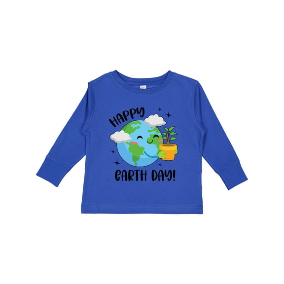 Inktastic Happy Earth Day Cute Smiling Planet Earth with Tree Boys or Girls Long Sleeve Toddler T-Shirt