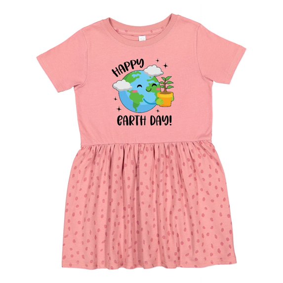 Inktastic Happy Earth Day Cute Smiling Planet Earth with Tree Girls Toddler Dress