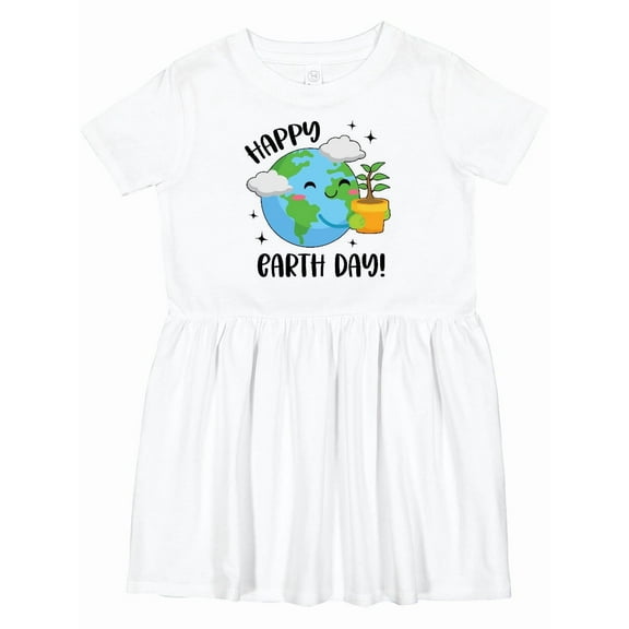 Inktastic Happy Earth Day Cute Smiling Planet Earth with Tree Girls Toddler Dress