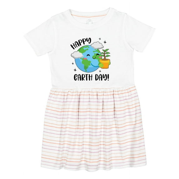 Inktastic Happy Earth Day Cute Smiling Planet Earth with Tree Girls Toddler Dress