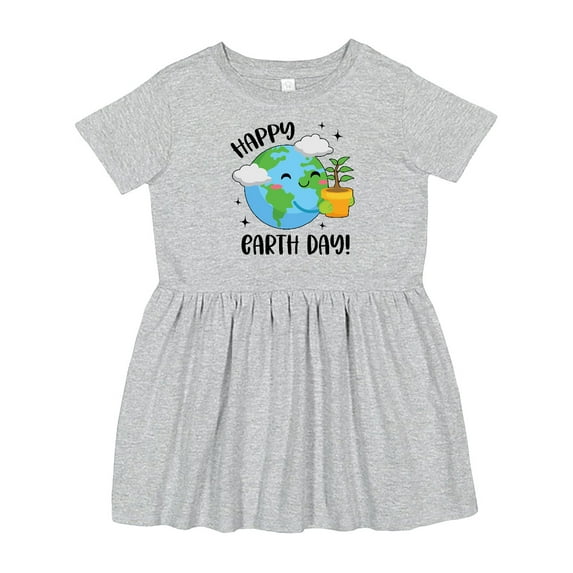 Inktastic Happy Earth Day Cute Smiling Planet Earth with Tree Girls Toddler Dress