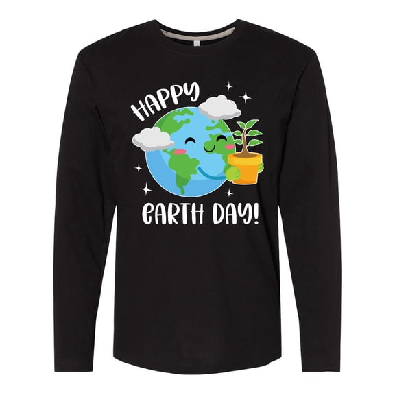 Inktastic Happy Earth Day Cute Smiling Planet Earth with Tree Long Sleeve T-Shirt
