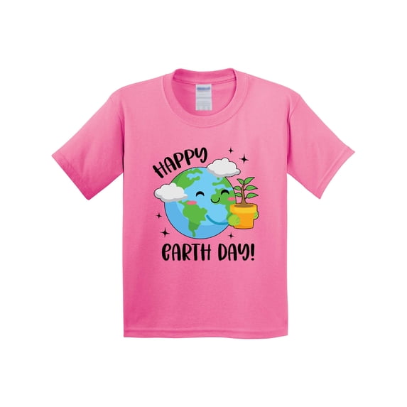 Inktastic Happy Earth Day Cute Smiling Planet Earth with Tree Youth T-Shirt