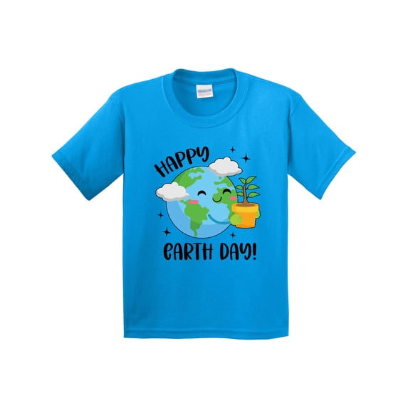 Inktastic Happy Earth Day Cute Smiling Planet Earth with Tree Youth T-Shirt