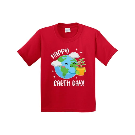 Inktastic Happy Earth Day Cute Smiling Planet Earth with Tree Youth T-Shirt