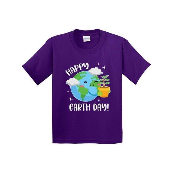 Inktastic Happy Earth Day Cute Smiling Planet Earth with Tree Youth T-Shirt