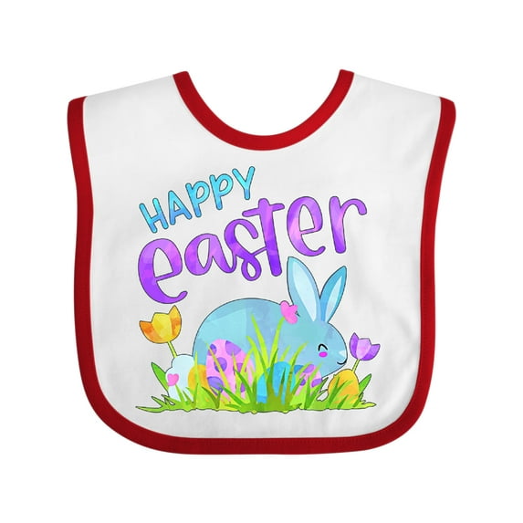 Inktastic Happy Easter Blue Bunny and Eggs in Grass Boys or Girls Baby Bib