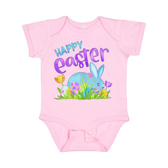 Inktastic Happy Easter Blue Bunny and Eggs in Grass Boys or Girls Baby Bodysuit