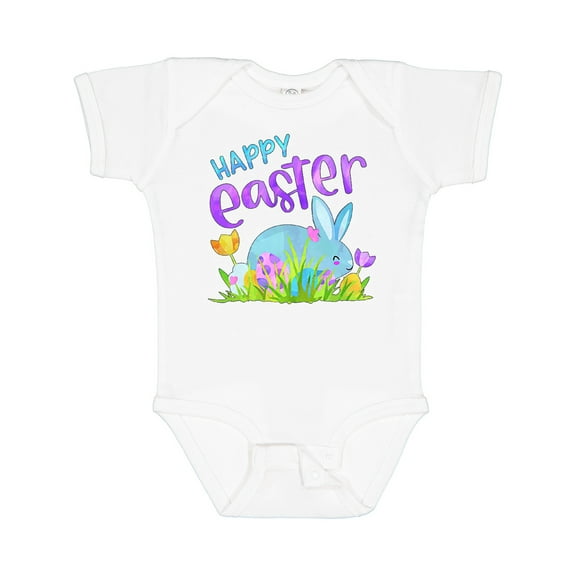 Inktastic Happy Easter Blue Bunny and Eggs in Grass Boys or Girls Baby Bodysuit
