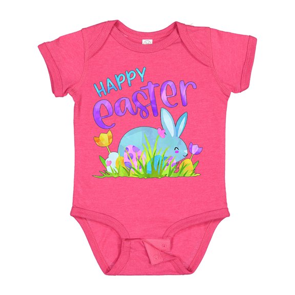 Inktastic Happy Easter Blue Bunny and Eggs in Grass Boys or Girls Baby Bodysuit