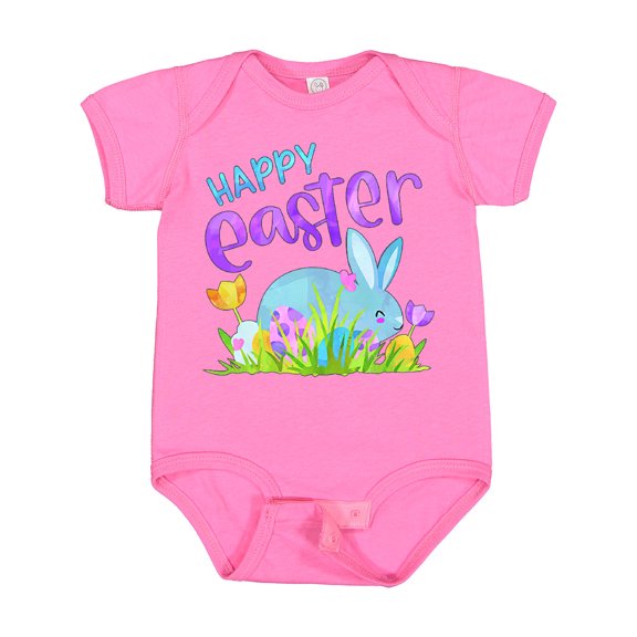 Inktastic Happy Easter Blue Bunny and Eggs in Grass Boys or Girls Baby Bodysuit