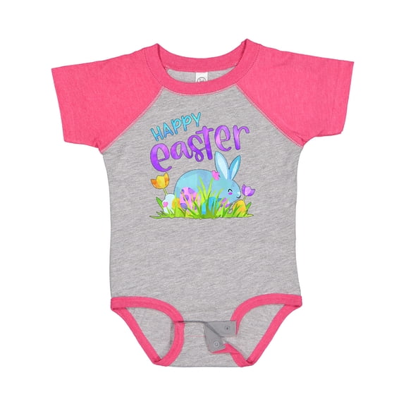 Inktastic Happy Easter Blue Bunny and Eggs in Grass Boys or Girls Baby Bodysuit