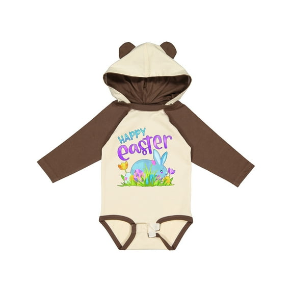 Inktastic Happy Easter Blue Bunny and Eggs in Grass Boys or Girls Long Sleeve Baby Bodysuit