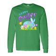 thumbnail image 1 of Inktastic Happy Easter Blue Bunny and Eggs in Grass Long Sleeve T-Shirt, 1 of 5